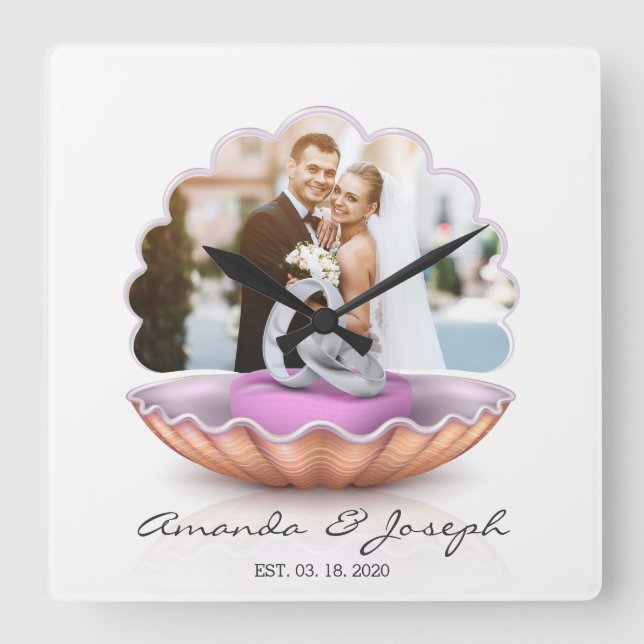 Quadrado Relógio de Muro de Presentes Fotográfico de Seashe (Frente)