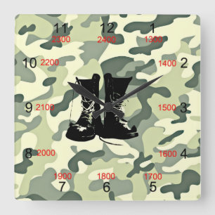 Quadrado Relógio de Muro Militar Boots & Camo
