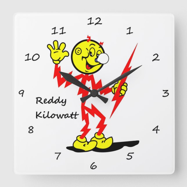 Quadrado Relógio de Muro Reddy Kilowatt Muito Divertido (Frente)