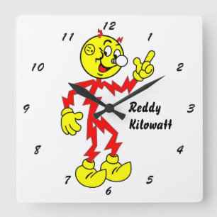 Quadrado Relógio de Muro Reddy Kilowatt Muito Divertido