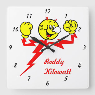 Quadrado Relógio de Muro Reddy Kilowatt Muito Divertido