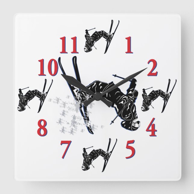 Quadrado Relógio de Neve - É hora de esquiar (Frente)