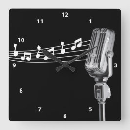 Quadrado Relógio de Notas Musicais e Microfone Retroativo l