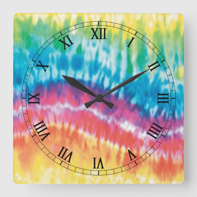 Quadrado Relógio de Numerais Romanos Tie Dye Square (Frente)