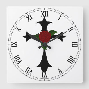 Quadrado Relógio de Numerais Romanos Tribais Pretos