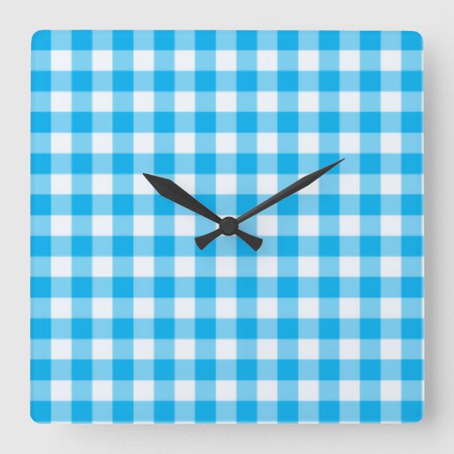 Quadrado Relógio de Parede, Azul Turquesa e Gingham White C (Frente)