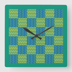 Quadrado Relógio de Parede, Esmeralda e Padrão de Patchwork