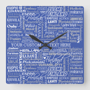 Quadrado Relógio de paredes coloridas das cidades da Finlân