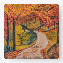 Relógio de paredes quadradas de florestas colorida