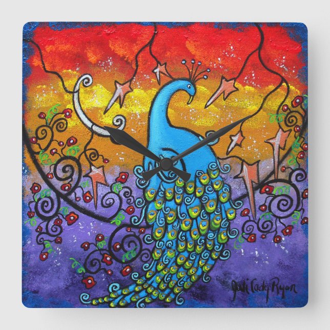 Quadrado Relógio de Peacock de Encantamento (Frente)