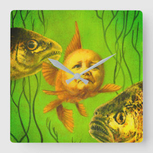 Quadrado Relógio de Peixe Goldfish Mutante