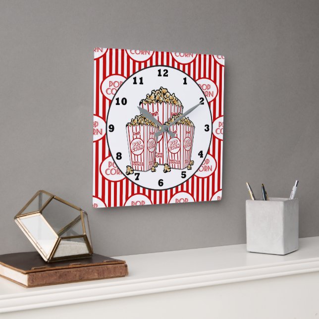 Quadrado Relógio de pipoca de sala de cinema (Escritório)