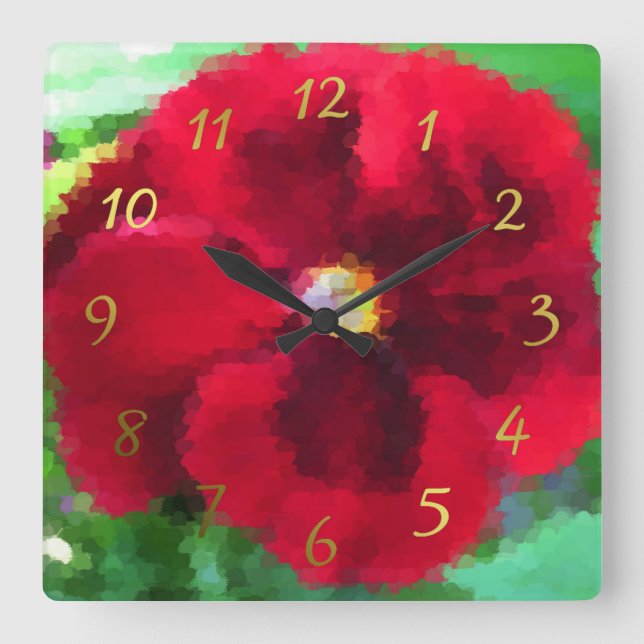Quadrado relógio de primavera vermelho pintado (Frente)