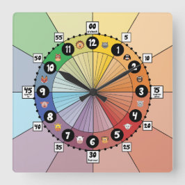 Quadrado Relógio de Programação Escolar Brilhante para Cria