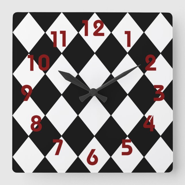 Quadrado Relógio de Quadro de Verificação Preto e Branco (Frente)