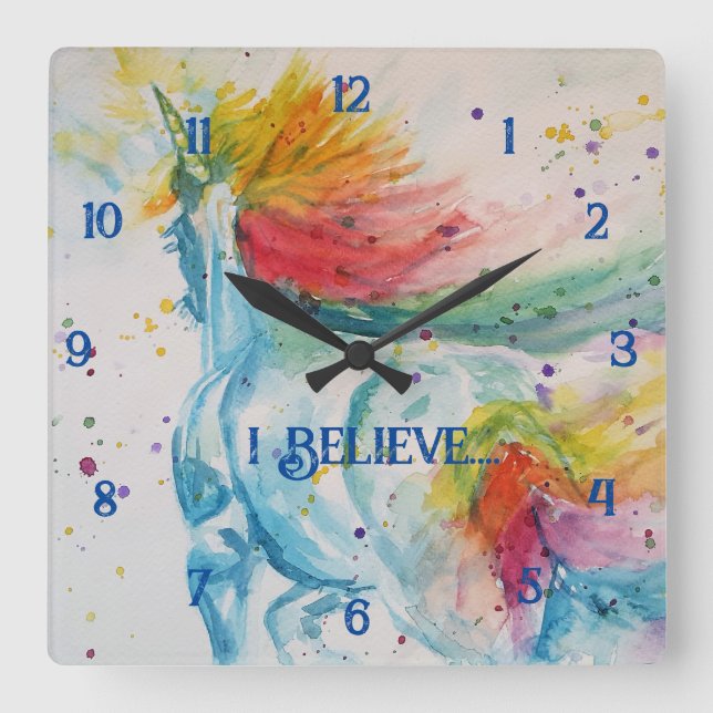 Quadrado Relógio de Sala de Crianças do Unicorn Rainbow Mag (Frente)