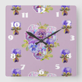 Quadrado Relógio de Sala Lilás Pensamentos Floral Shabby Ch