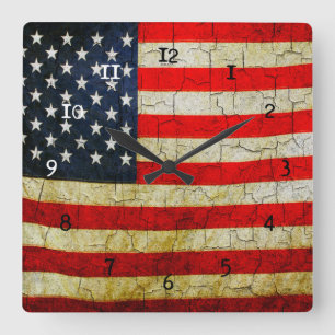 Quadrado Relógio de sinalizador Grunge America
