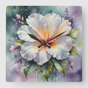 Quadrado relógio de sonho de hibisco branco