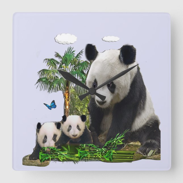 Quadrado Relógio de urso panda (Frente)