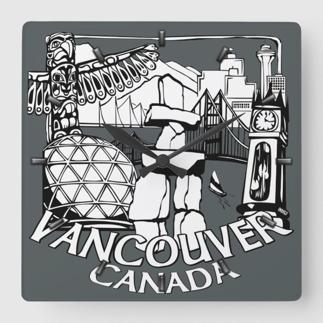 Quadrado Relógio de Vancouver Oferece Relógio de Decoração  (Frente)