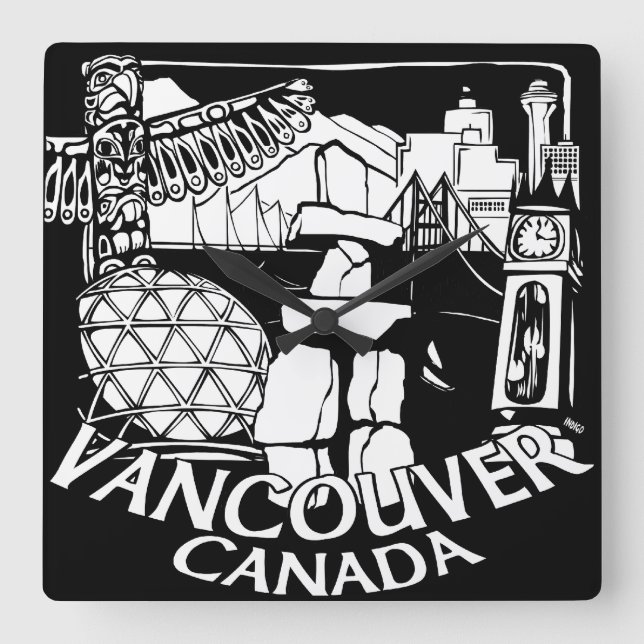 Quadrado Relógio de Vancouver Oferece Relógio de Decoração  (Frente)
