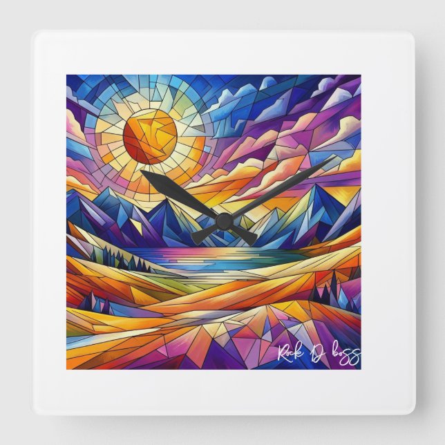 Quadrado Relógio De Vidro De Montanha (Frente)