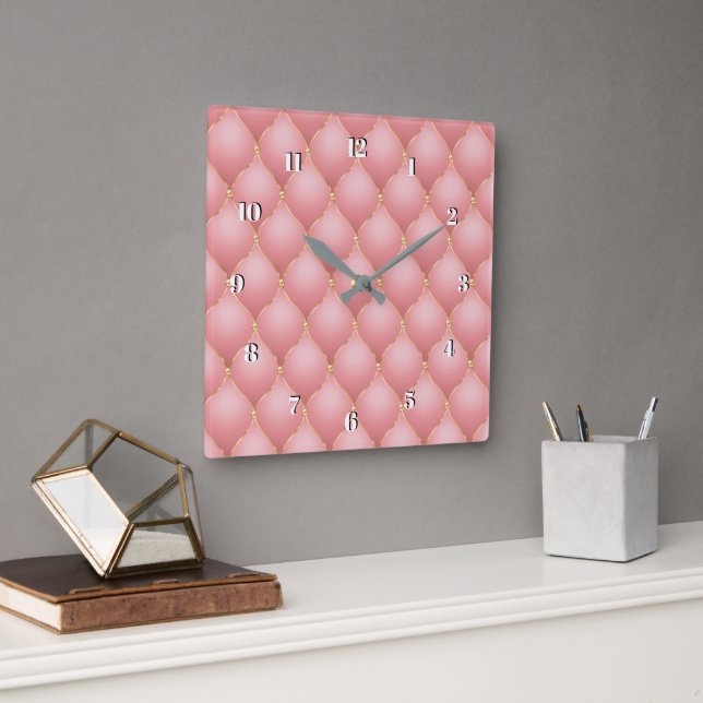 Quadrado Relógio Diamond rosa Dourado (Escritório)