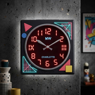 Quadrado Relógio Digital LED Memphis Neon Retro dos Anos 80
