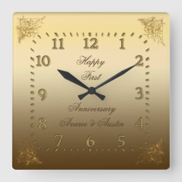 Quadrado Relógio Elegante do Primeiro Aniversário de Casame