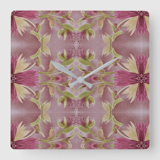 Quadrado Relógio Floral Burgundy (Frente)