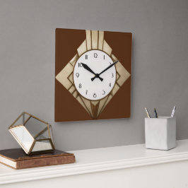 Quadrado Relógio Geométrico de Deco de Arte Marrom Minimali