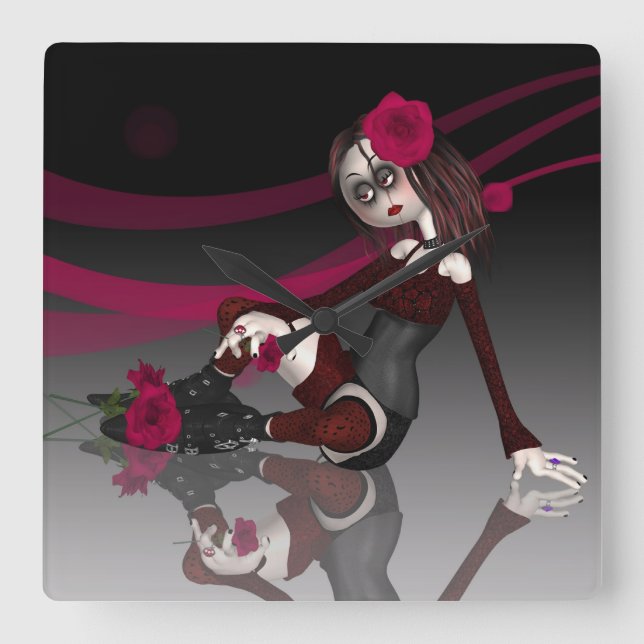 Quadrado Relógio Gótico de Boneca de Aranha (Frente)