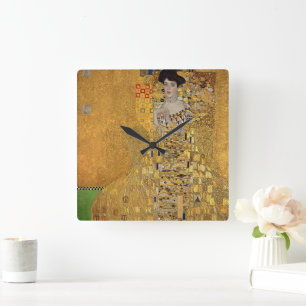Quadrado Relógio Gustav Klimt Mulher em Ouro Adele Bloch Ba