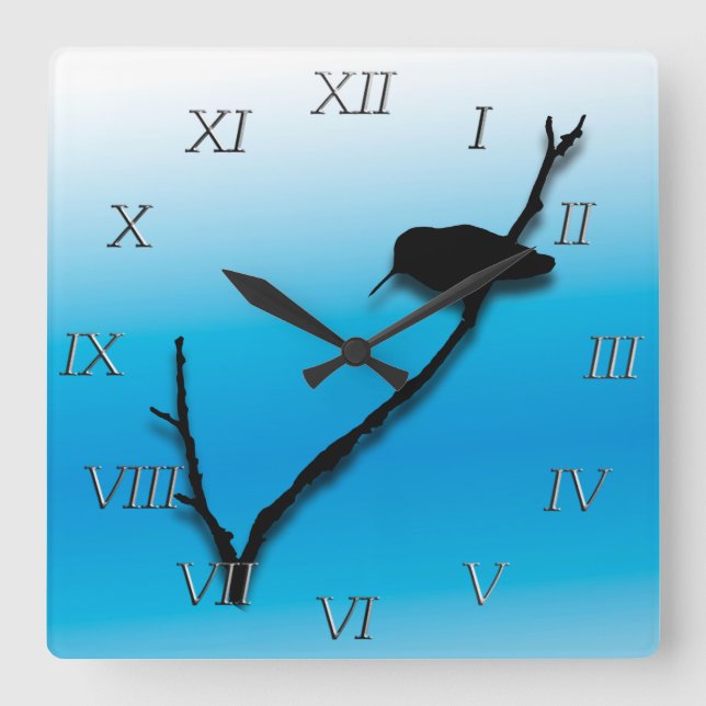 Quadrado Relógio - Hummingbird na Ramificação (Frente)