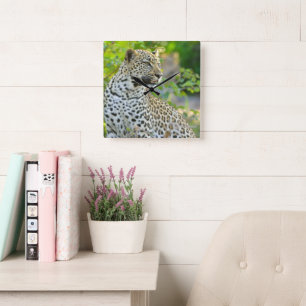 Quadrado Relógio leopardo 