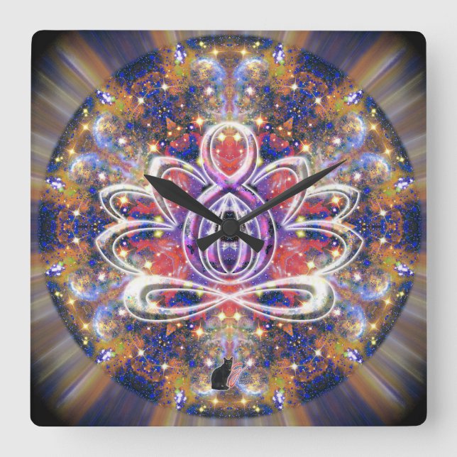 Quadrado Relógio Lotus Zen Lustroso (Frente)