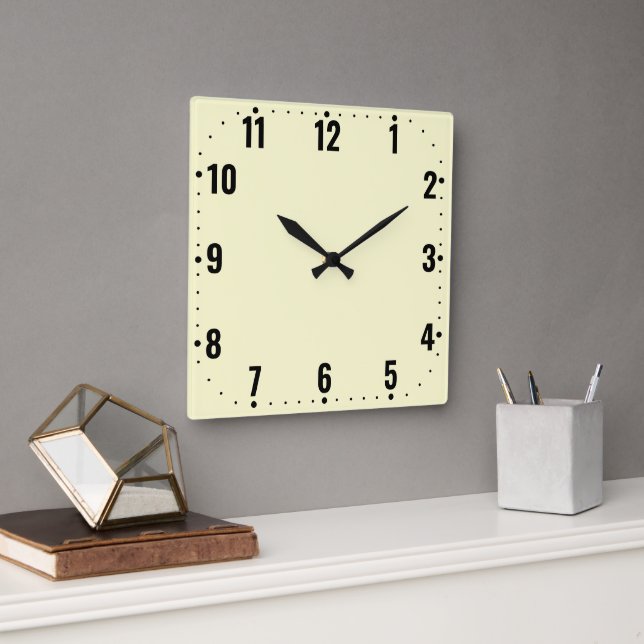 Quadrado Relógio Minimalista Creme com Números - Sem Moldur (Escritório)