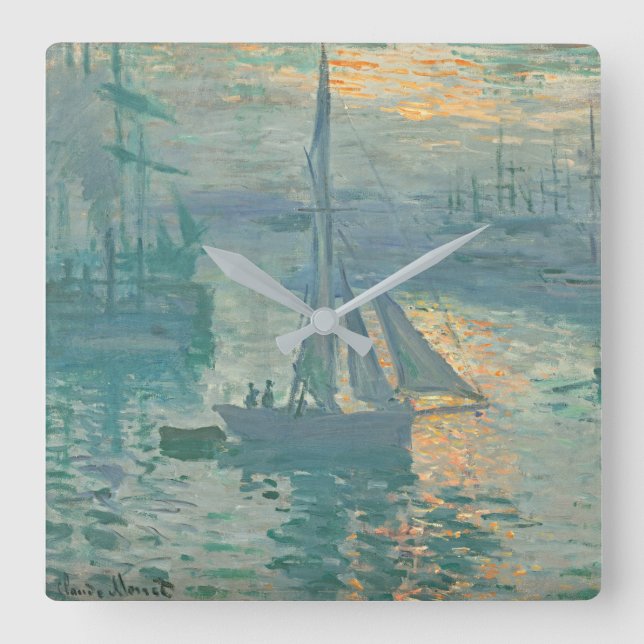 Quadrado Relógio Monet Nascer do Sol à Vela (Frente)