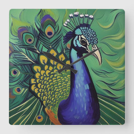 Quadrado Relógio Pavão Art Déco