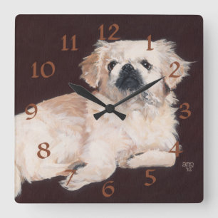 Quadrado Relógio Pekingese Branco