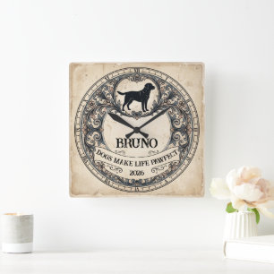 Quadrado Relógio Personalizado com Silhueta de Cachorro Vin