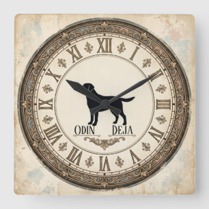 Quadrado Relógio Personalizado com Silhueta de Cachorro Vin