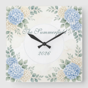 Quadrado Relógio Personalizado de Grinalda Floral Aquarela