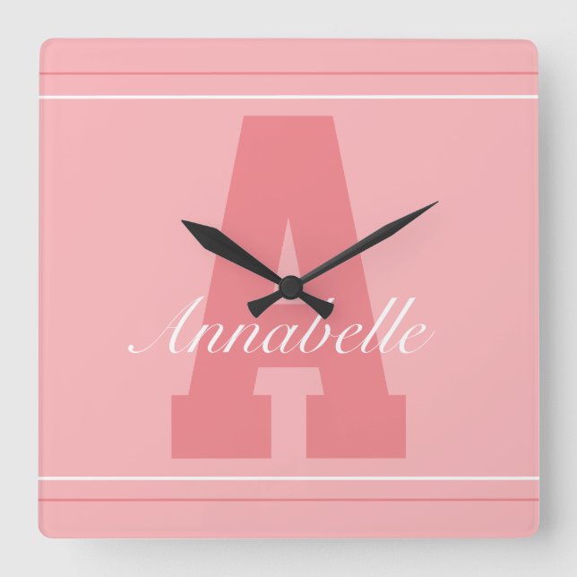 Quadrado Relógio personalizado do nome da tipografia (Frente)