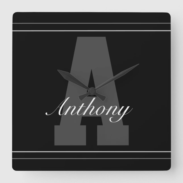 Quadrado Relógio personalizado do nome da tipografia (Frente)