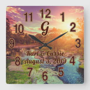 Quadrado Relógio Personalizado Monograma, Casamento Russo