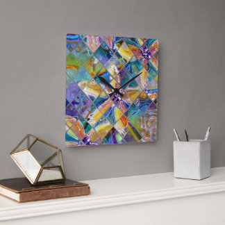 Quadrado Relógio Personalizável de Mosaico Floral de Belas