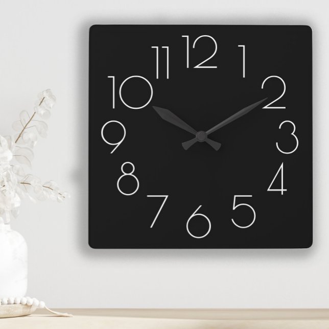 Quadrado Relógio preto e branco minimalista editável (Modern, chic black and white wall clock)