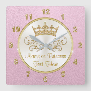 Quadrado Relógio princesa rosa super Bonito com seu texto